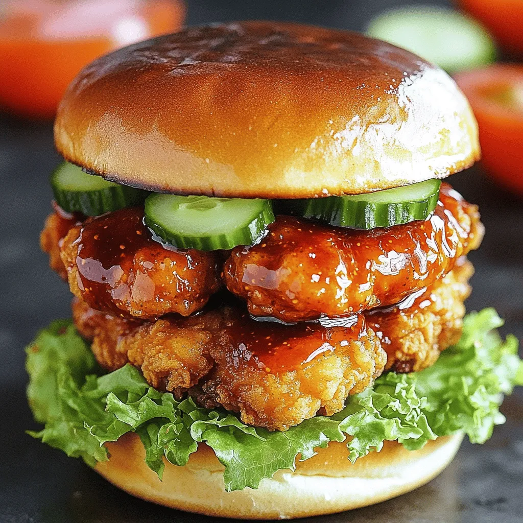 The sticky crispy kipburger stands out due to its delicious blend of flavors and textures. The key ingredients include juicy chicken thighs, which I prefer for their rich taste. Marinating the chicken in buttermilk adds moisture and tenderness. The spices, like garlic powder and smoked paprika, infuse the meat with deep, savory notes.