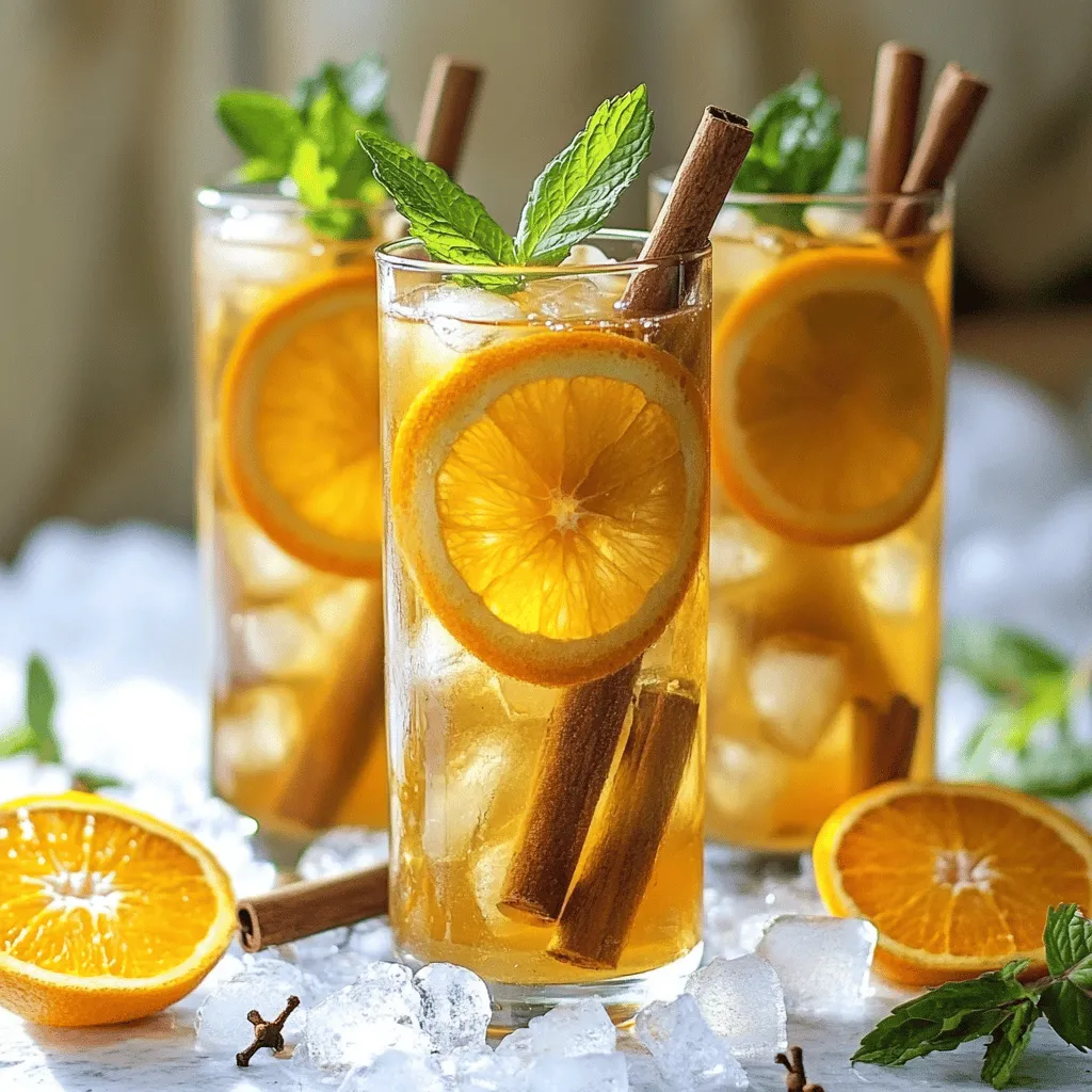 For the easy orange cinnamon iced tea recipe, you need a few simple ingredients. The main stars are black tea, orange, and cinnamon. You will also need honey, cold water, and ice. Each ingredient plays a key role in the drink