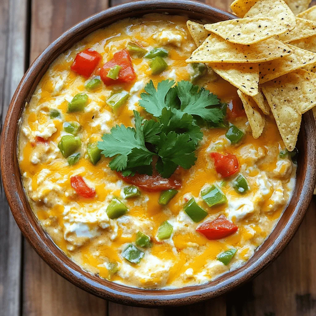 To make a great chili queso dip, you need a few key ingredients. First, cheese is a must. I recommend using two cups of shredded cheddar cheese. It melts well and gives a nice flavor. Next, add one cup of cream cheese. This makes the dip creamy and rich.