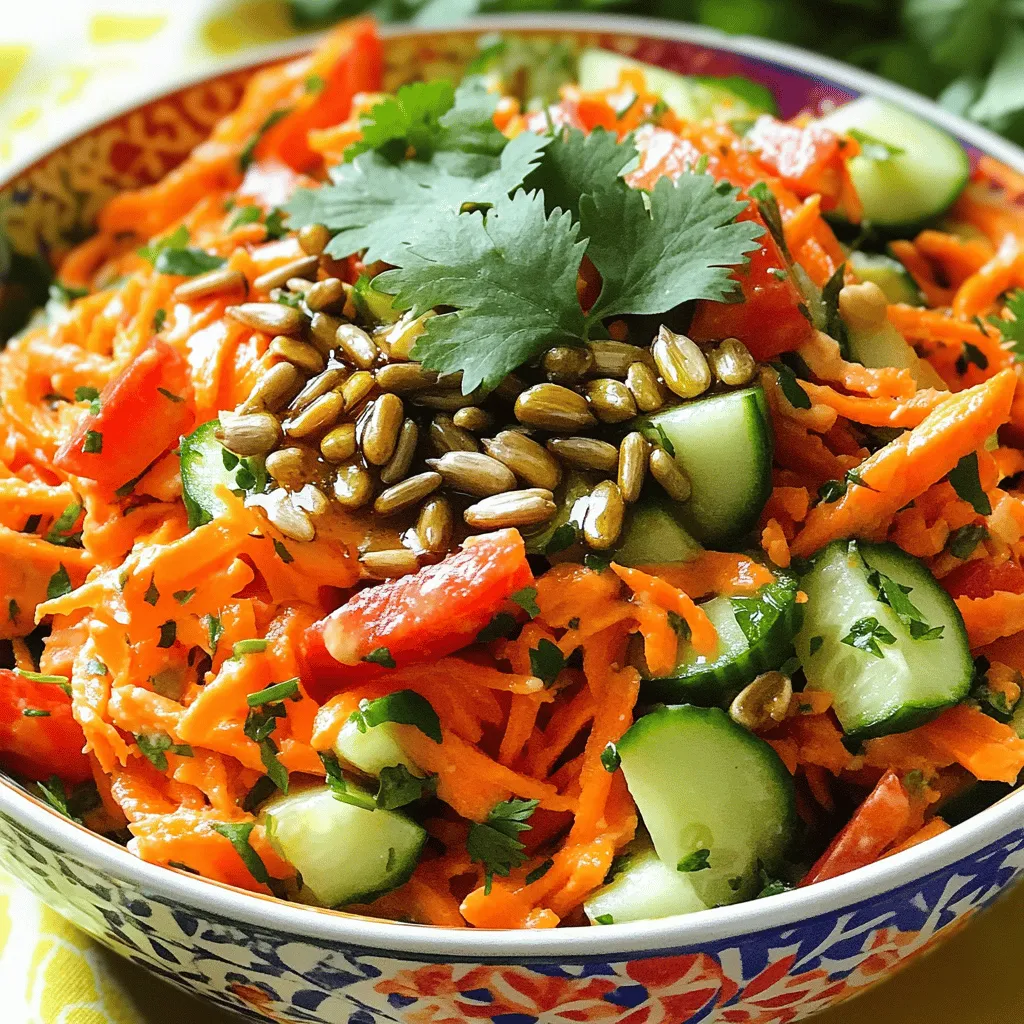 - 4 large carrots - 1 small red bell pepper - 1 cup cucumber - ¼ cup fresh cilantro