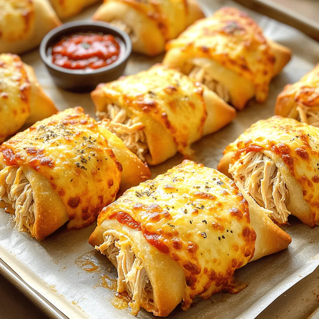 - 1 cup shredded cooked chicken - 1 cup mozzarella cheese, shredded - ½ cup pizza sauce