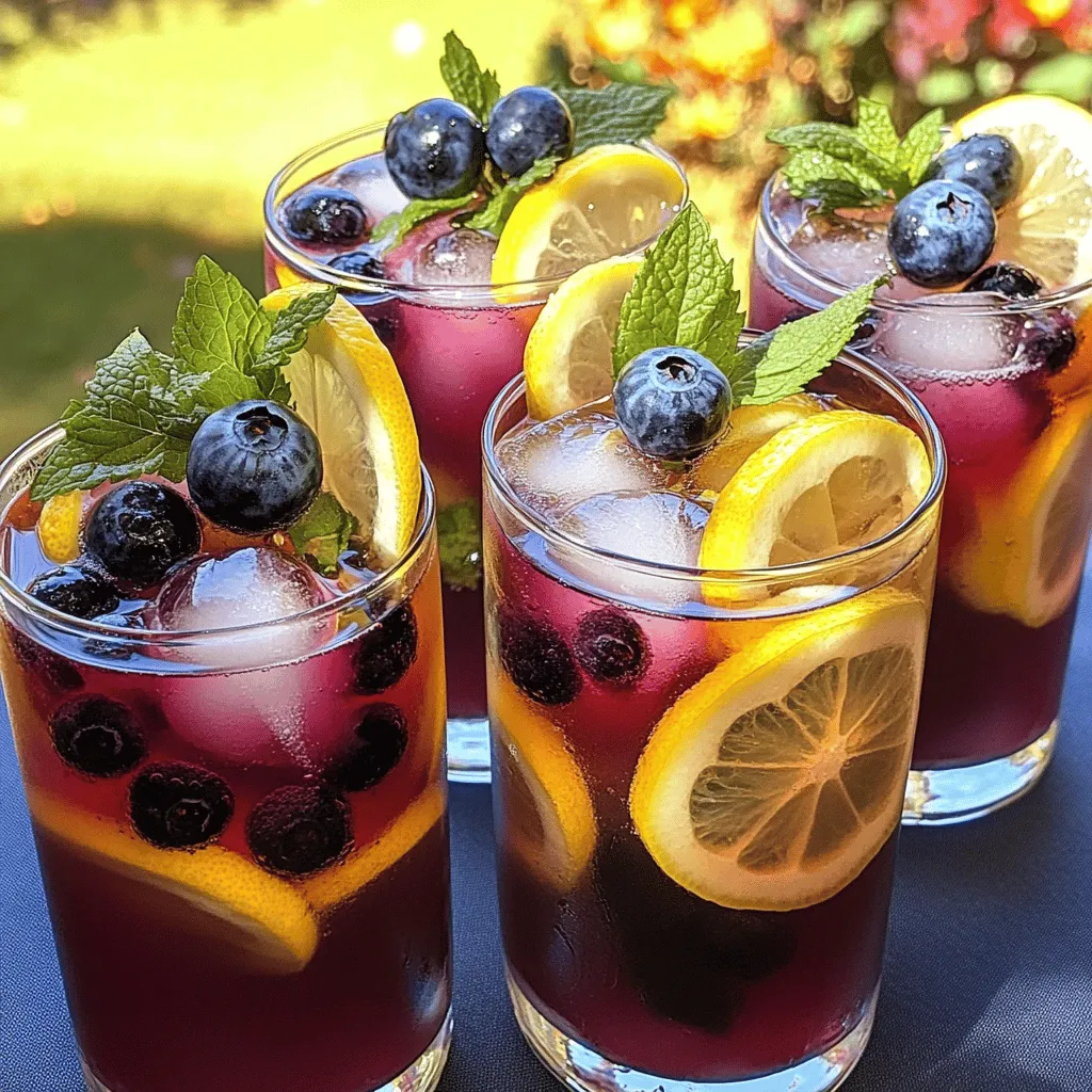 To make blueberry tea lemonade, you need a few simple ingredients. The main ones are fresh blueberries, water, herbal tea, sugar, and lemon juice. For the best taste, use 2 cups of fresh blueberries. They add flavor and color to your drink.