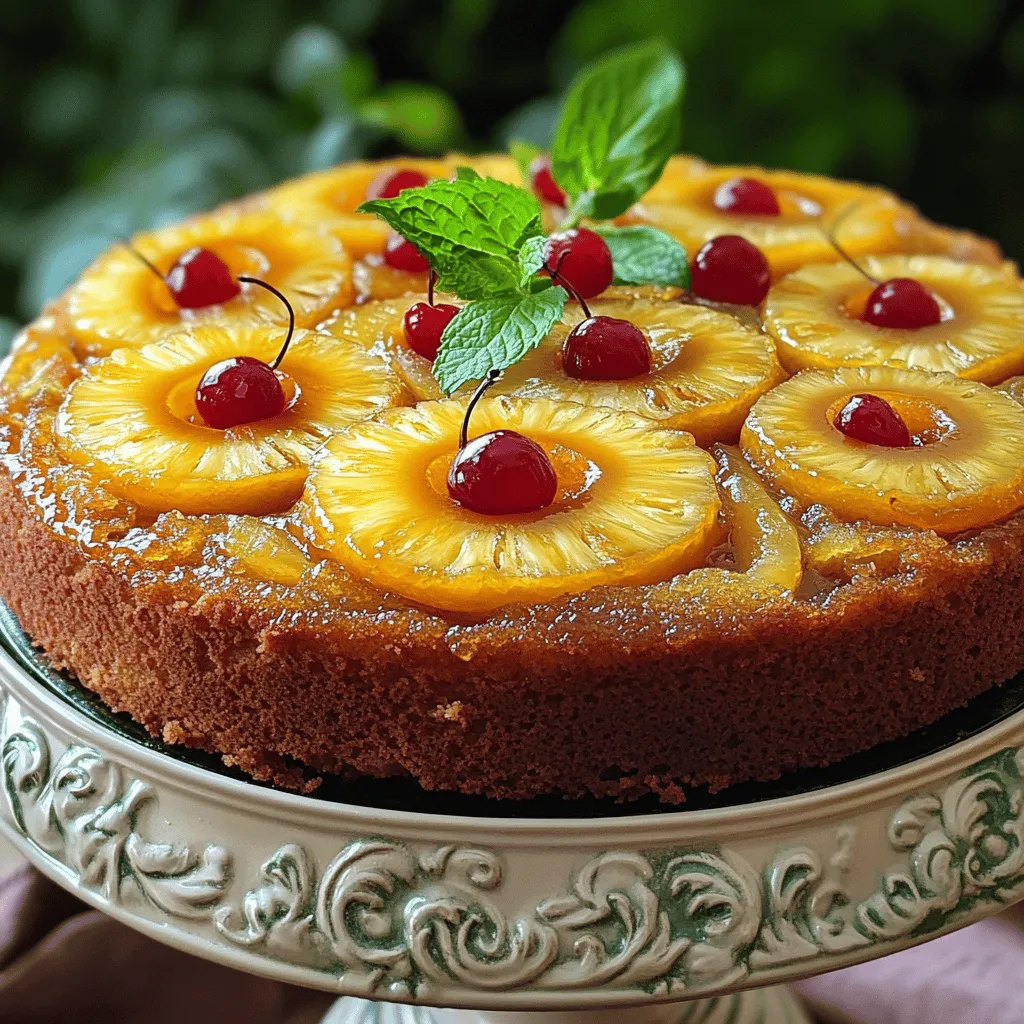 To make a Heavenly Pineapple Upside-Down Cake, you will need: - 1 can (20 oz) pineapple slices in juice, drained - 1/2 cup unsalted butter (1 stick) - 3/4 cup brown sugar - 1/4 cup granulated sugar - 1 teaspoon vanilla extract - 2 large eggs - 1 1/2 cups all-purpose flour - 2 teaspoons baking powder - 1/2 teaspoon salt - 1/2 cup milk - Maraschino cherries (optional, for garnish)