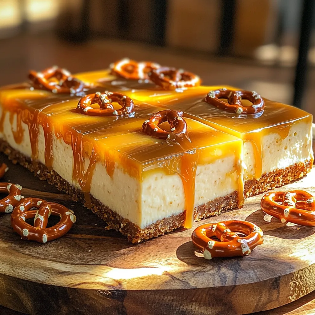 No-Bake Salted Caramel Pretzel Cheesecake Bars Delight