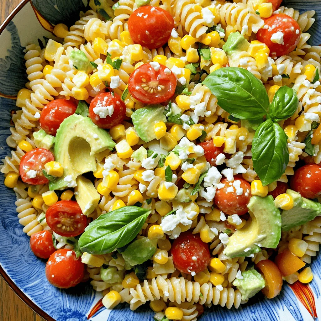 To make a great corn pasta salad, you need simple and fresh ingredients. Here’s what you will need for the basic recipe.