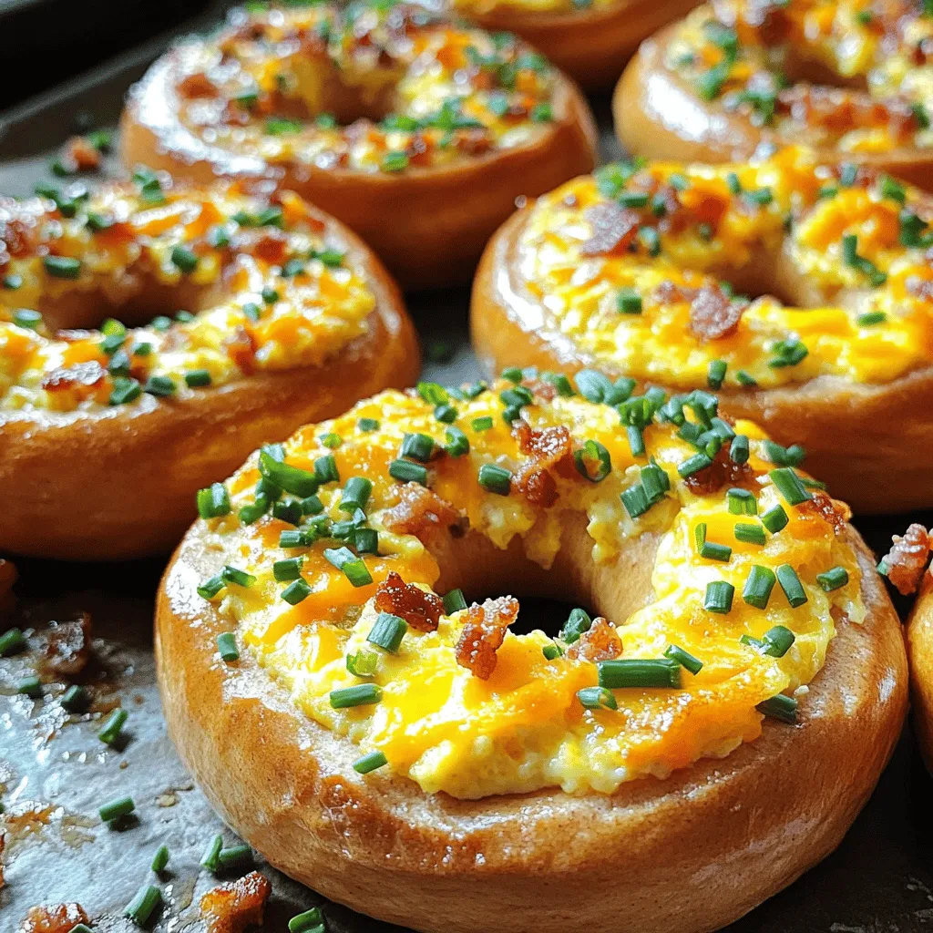 - 4 plain bagels, halved - 6 large eggs - 1/2 cup milk - 1 cup shredded cheddar cheese - 1 cup diced vegetables (spinach, bell peppers, and onions) - 1/2 cup cooked and crumbled bacon or sausage (optional)