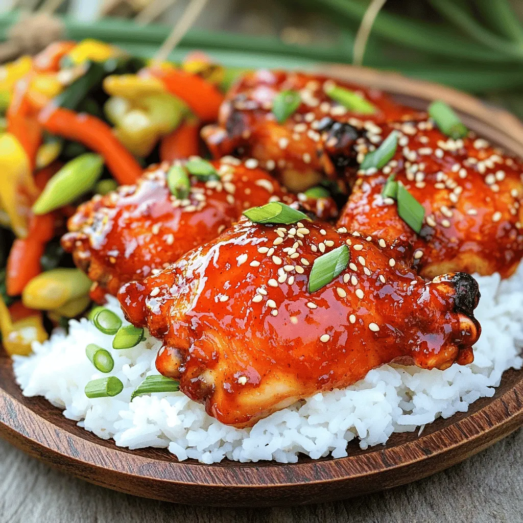 Sticky honey gochujang chicken is a bold and tasty dish. This recipe uses chicken thighs, which stay juicy and tender. The star of this dish is gochujang, a Korean chili paste. This paste gives the chicken a sweet and spicy kick.