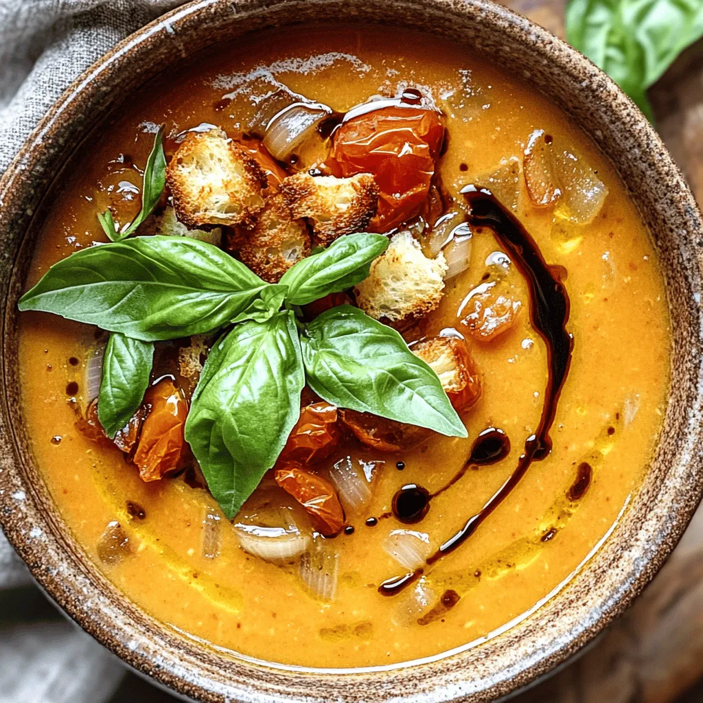 To make air fryer roasted tomato soup, you will need a few key ingredients. Start with 2 pounds of ripe tomatoes. Halve them for roasting. You also need 1 medium onion, chopped, and 4 cloves of garlic, peeled. These add depth and sweetness to the soup. A tablespoon of olive oil helps to caramelize the veggies and adds richness. For flavor, use 1 teaspoon each of dried basil and oregano. Season with salt and pepper to taste. You will also need 2 cups of vegetable broth. Finally, add 1 tablespoon of balsamic vinegar for a tangy kick. Optionally, fresh basil leaves and croutons can top your soup.