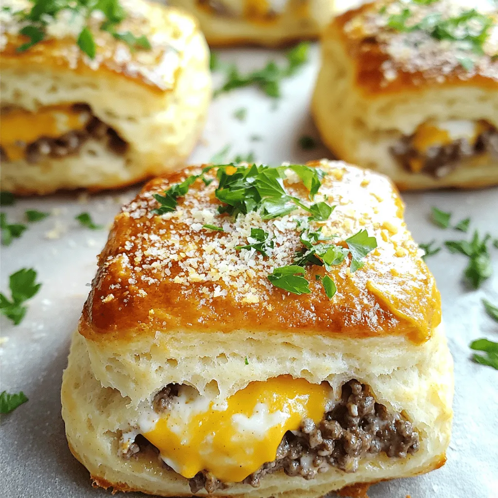 Garlic Parmesan cheeseburger bombs are tasty snacks that burst with flavor. They are savory stuffed snacks that combine ground beef, cheese, and spices. Each bomb is wrapped in biscuit dough, making it easy to eat. These comfort food appetizers are perfect for parties or game days.