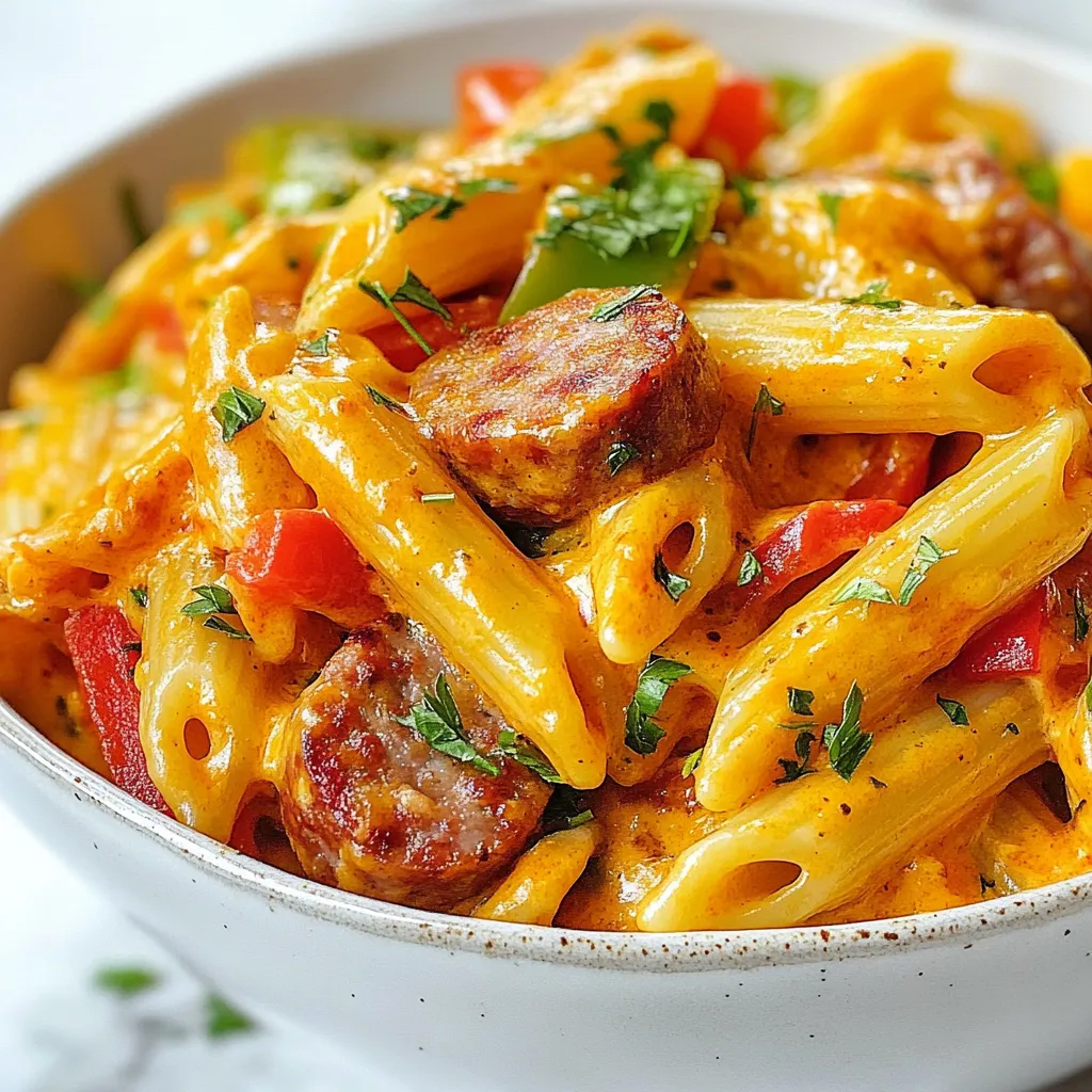 One Pot Creamy Cajun Sausage Pasta Delight