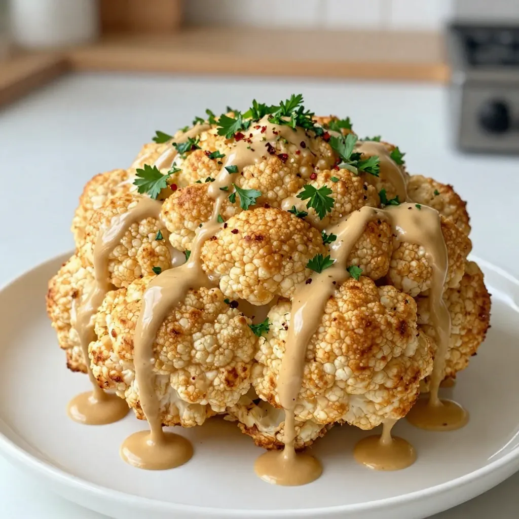 Whole Roasted Cauliflower with Tahini Drizzle Delight