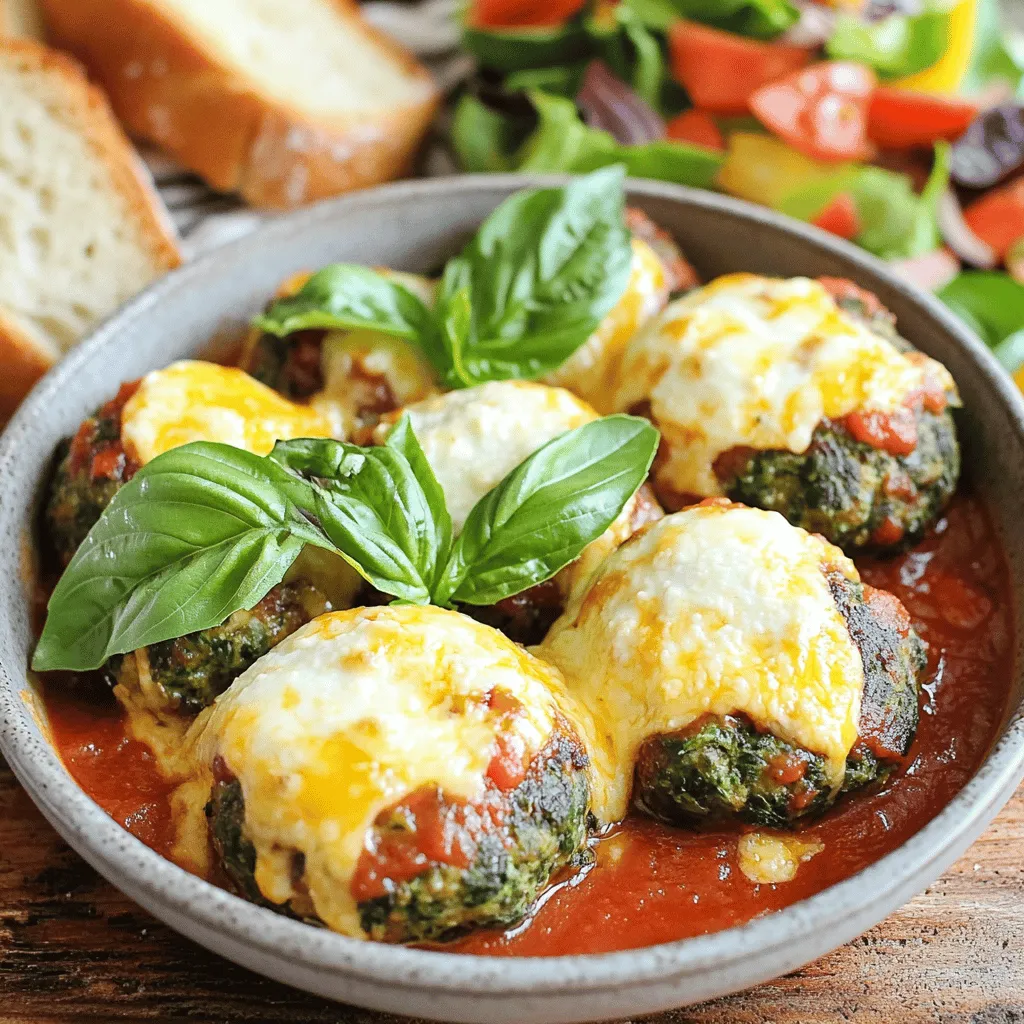 Spinach Garlic Meatballs with Mozzarella Delight