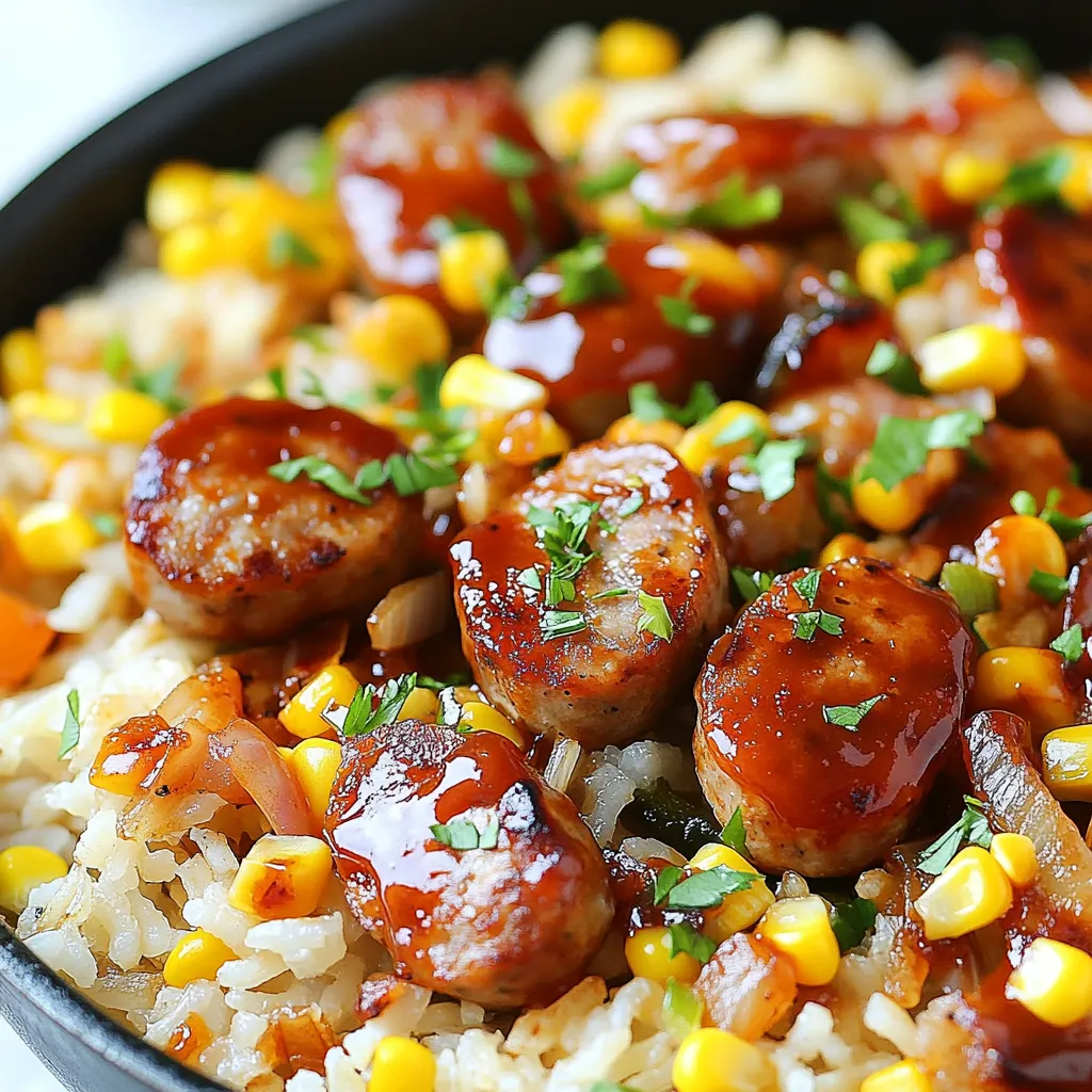 Sweet Tangy BBQ Sausage Rice Skillet Delightful Meal