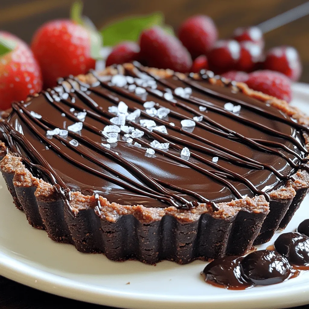 To make a dark chocolate tart, you need a few key ingredients. The crust is the base, and it sets the stage for the tart. You will need 1 ½ cups of all-purpose flour, ½ cup of cocoa powder, and ½ cup of powdered sugar. These give it a rich flavor and great texture. You will also need ½ cup of unsalted butter, chilled and cubed. This makes the crust flaky and tender.