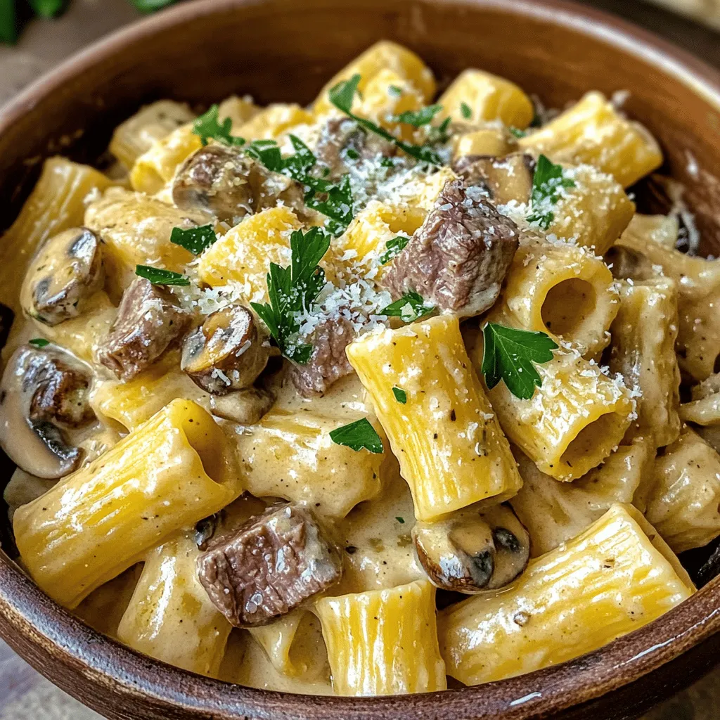 Creamy Steak and Mushroom Rigatoni Delicious Dinner
