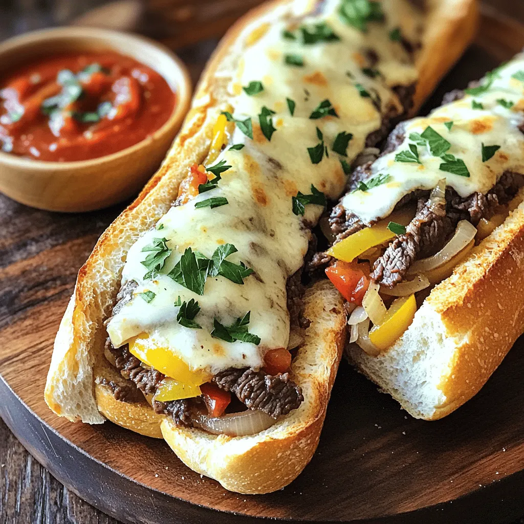 The best garlic Philly cheesesteak bread needs fresh, quality ingredients. Start with a large French baguette. This bread is soft yet sturdy, holding the filling well.