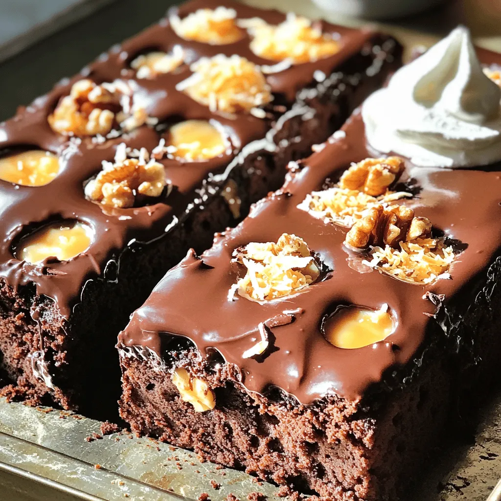 The german chocolate poke cake recipe shines because of its simple, yet rich ingredients. You start with a box of German chocolate cake mix. This mix makes it easy to achieve that unique chocolate flavor. The best german chocolate poke cake uses just a few other key items. You will need water, vegetable oil, and eggs to bring the cake mix to life.