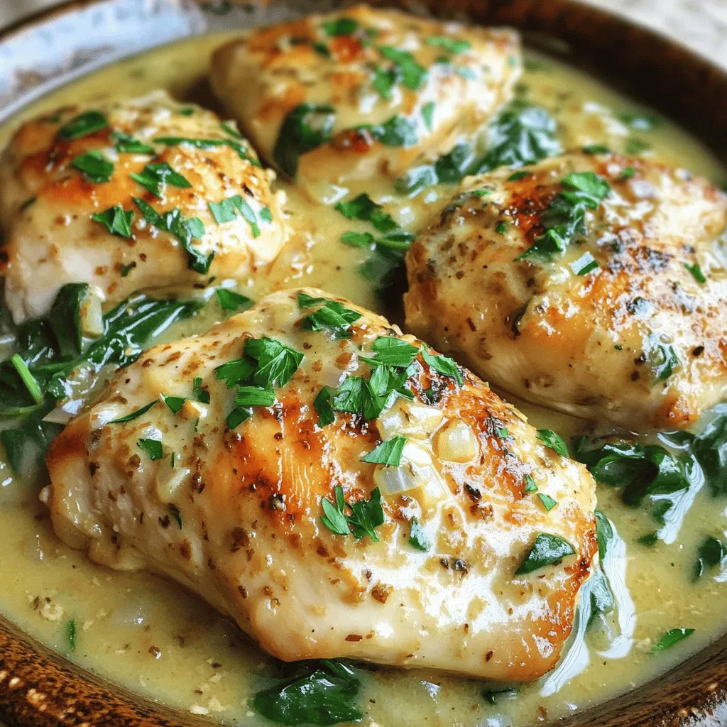 The main star of this dish is chicken breast. I prefer boneless, skinless chicken breasts for their ease and quick cooking. They soak up the creamy garlic sauce well, making each bite rich and tasty.