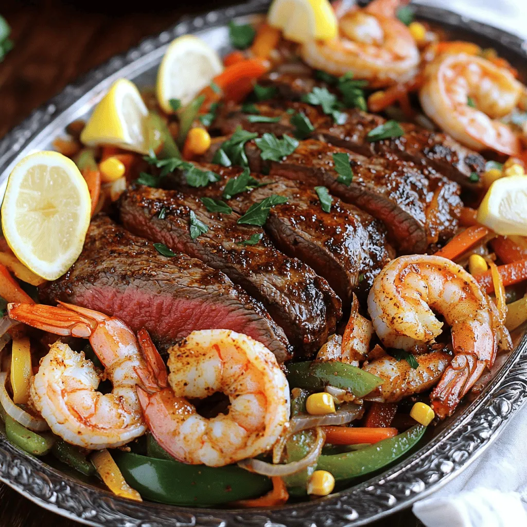 The key ingredients in my Ultimate Cajun Shrimp & Steak Feast bring bold flavors. You need large shrimp, flank steak, and fresh veggies. Each item plays a big role in taste and texture.