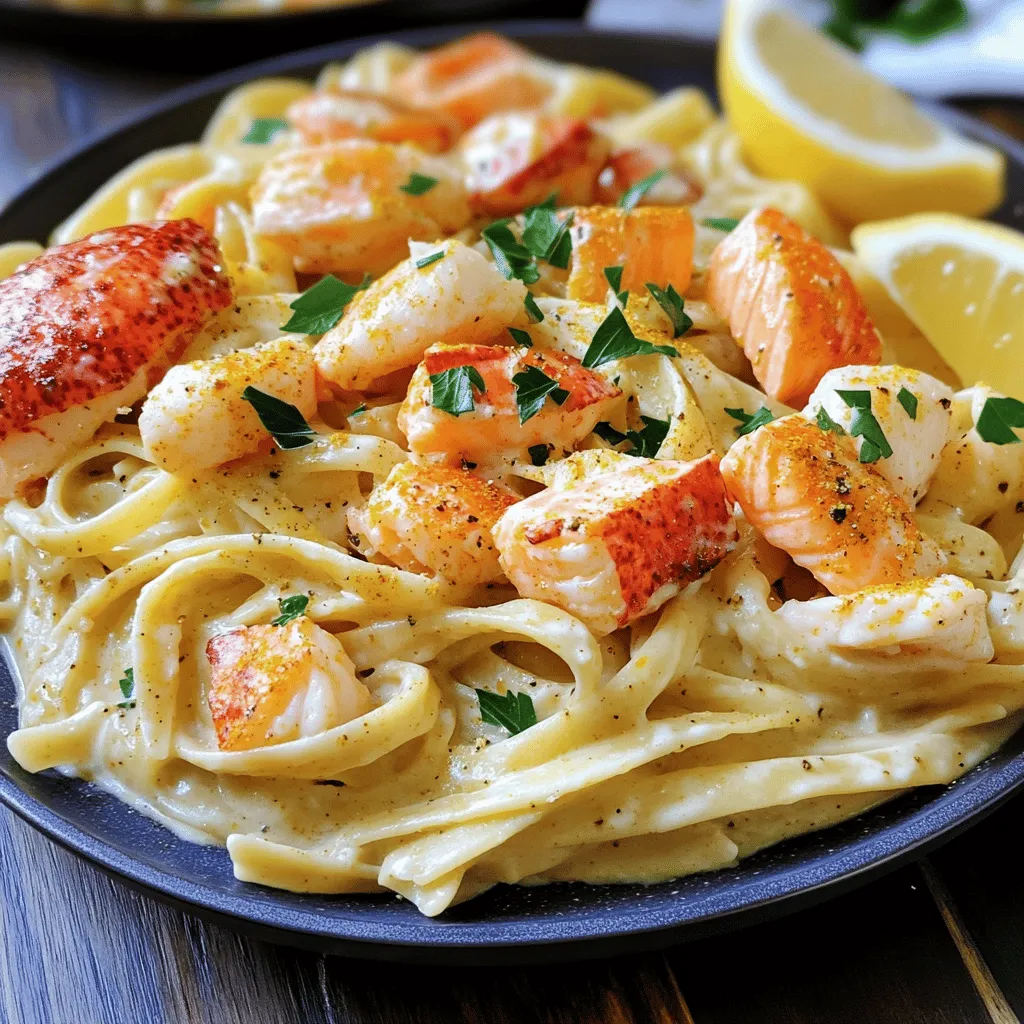 Cajun Lobster, Crab, and Salmon Alfredo Delight