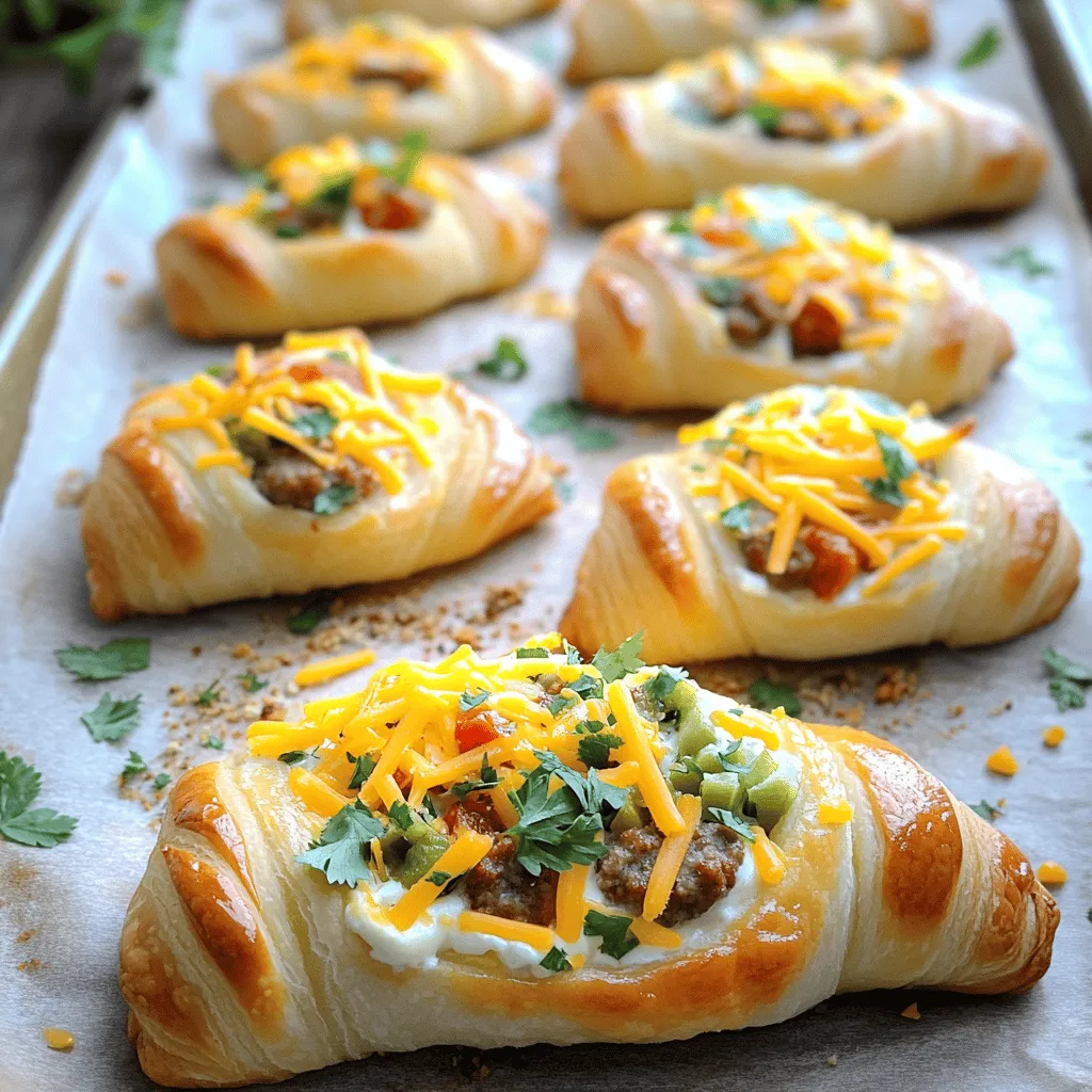 Rotel Sausage & Cream Cheese Crescents are savory crescent roll bites filled with a rich mix of sausage and cream cheese. They are perfect for parties or game days. The combination of flavors makes them irresistible. You can serve them warm or at room temperature.