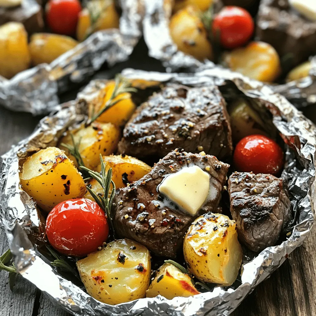 - 1 lb sirloin steak, cut into 1-inch cubes - 4 medium potatoes, diced into 1-inch cubes (use baby potatoes for added sweetness) - 4 tablespoons unsalted butter, melted - 4 cloves garlic, minced - 1 teaspoon dried rosemary - 1 teaspoon smoked paprika - Salt and pepper to taste - Fresh parsley, chopped (for garnish) - Optional: 1 cup cherry tomatoes, halved