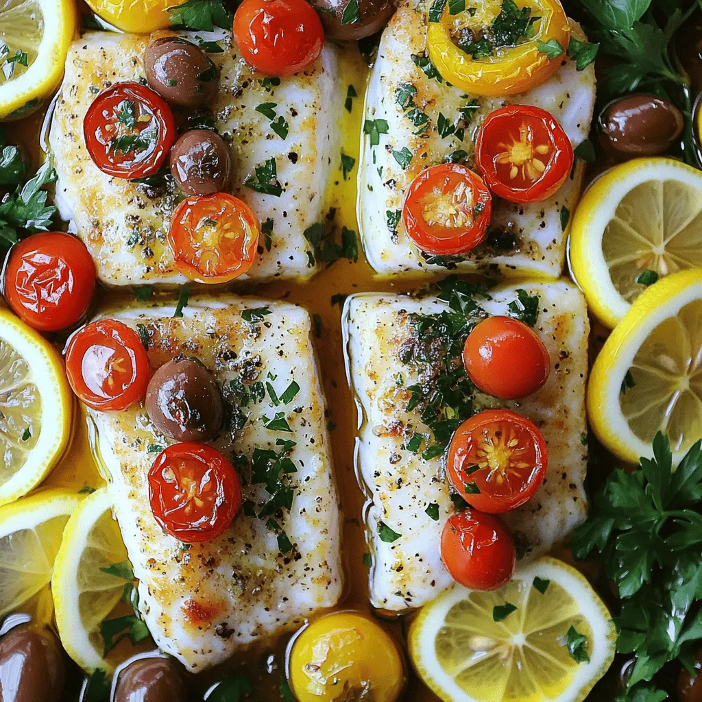 For a tasty Mediterranean Baked Fish, you need fresh ingredients. Start with four white fish fillets. I often use cod or halibut. These fish have a mild flavor and bake well. You also need olive oil. It adds richness and helps cook the fish.