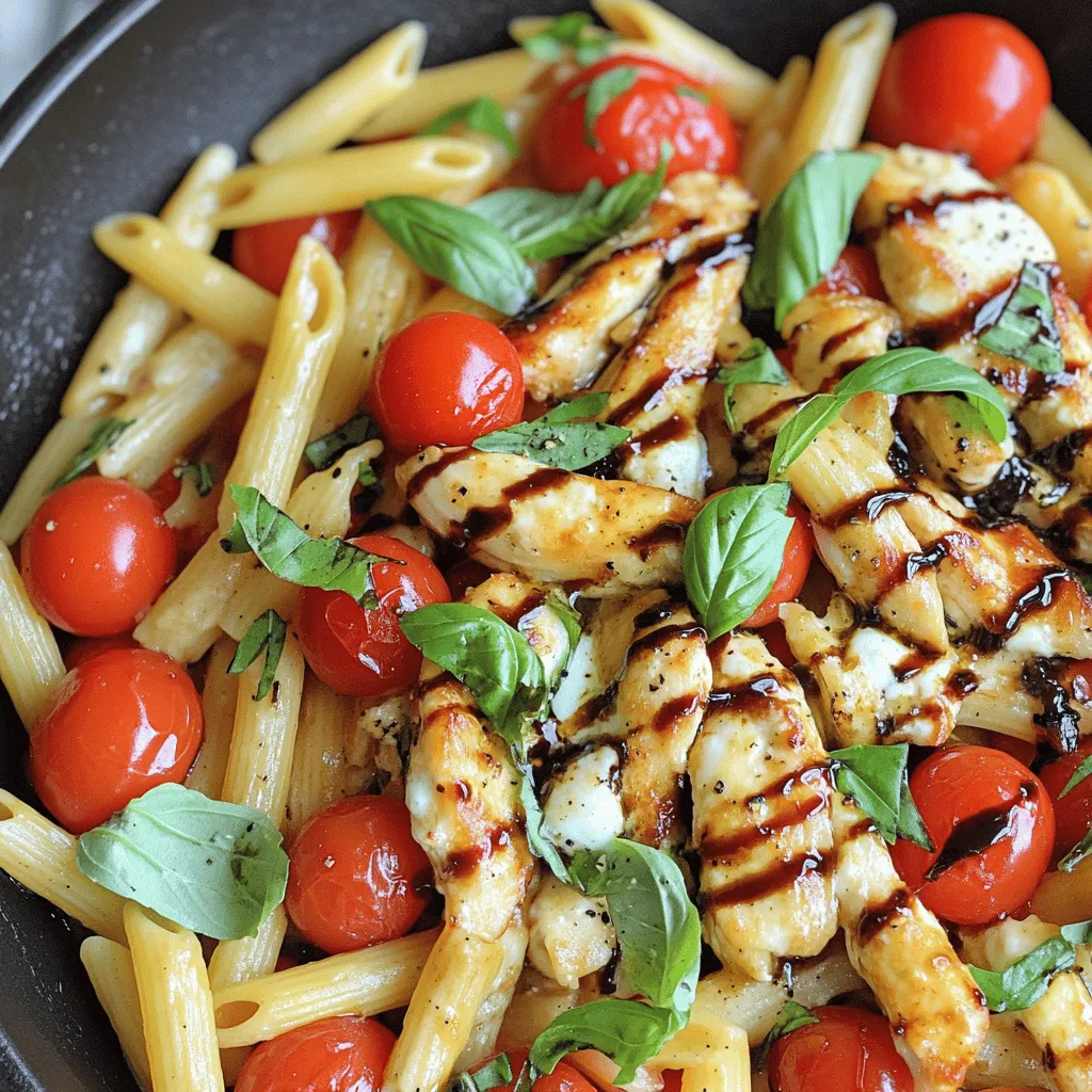 The main ingredients for bruschetta chicken pasta are simple yet flavorful. You need chicken breasts, pasta, cherry tomatoes, garlic, and fresh basil. Each of these ingredients adds a special touch to the dish.