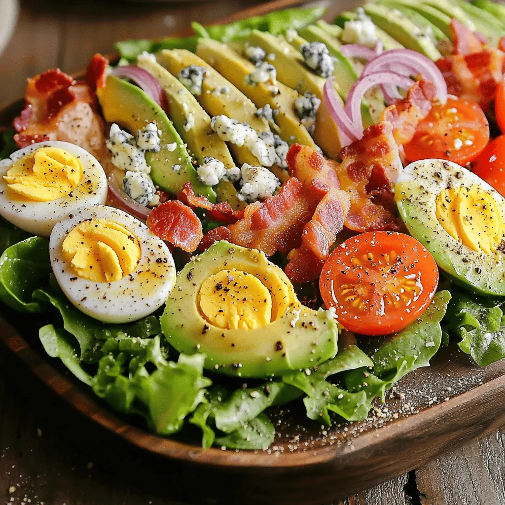 A Classic Cobb Salad brings together tasty and fresh ingredients. You start with greens. I like to use mixed greens, which may include romaine, spinach, and arugula. These add crunch and color to your dish.