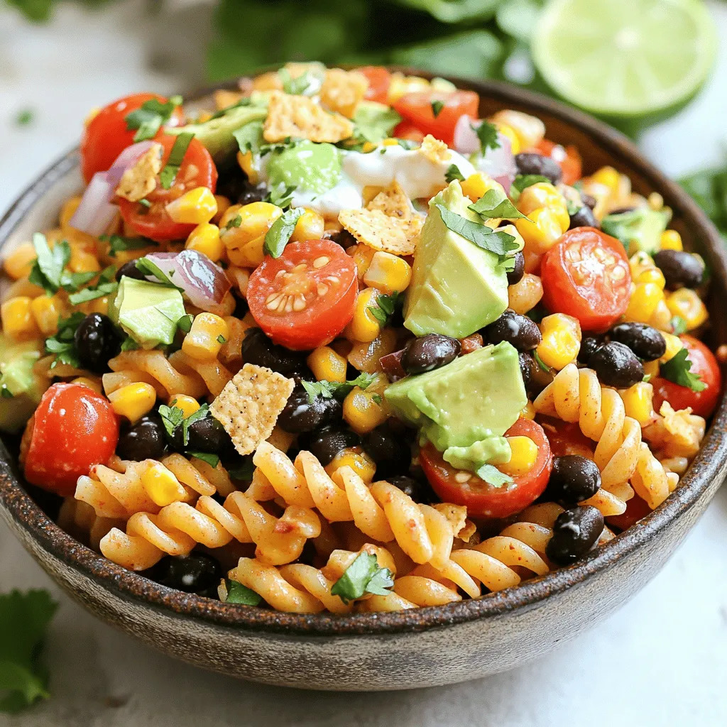 - 2 cups rotini pasta - 1 cup black beans, rinsed and drained - 1 cup cherry tomatoes, halved - 1 cup corn, fresh or canned - 1 avocado, diced - 1/2 cup red bell pepper, diced - 1/4 cup red onion, finely chopped - 1 jalapeño, seeded and minced (optional for extra heat) - 1 cup cilantro, chopped - 1/3 cup sour cream - 1/4 cup mayonnaise - 2 tablespoons chipotle sauce or adobo sauce from chipotle peppers - 2 tablespoons lime juice - Salt and pepper to taste