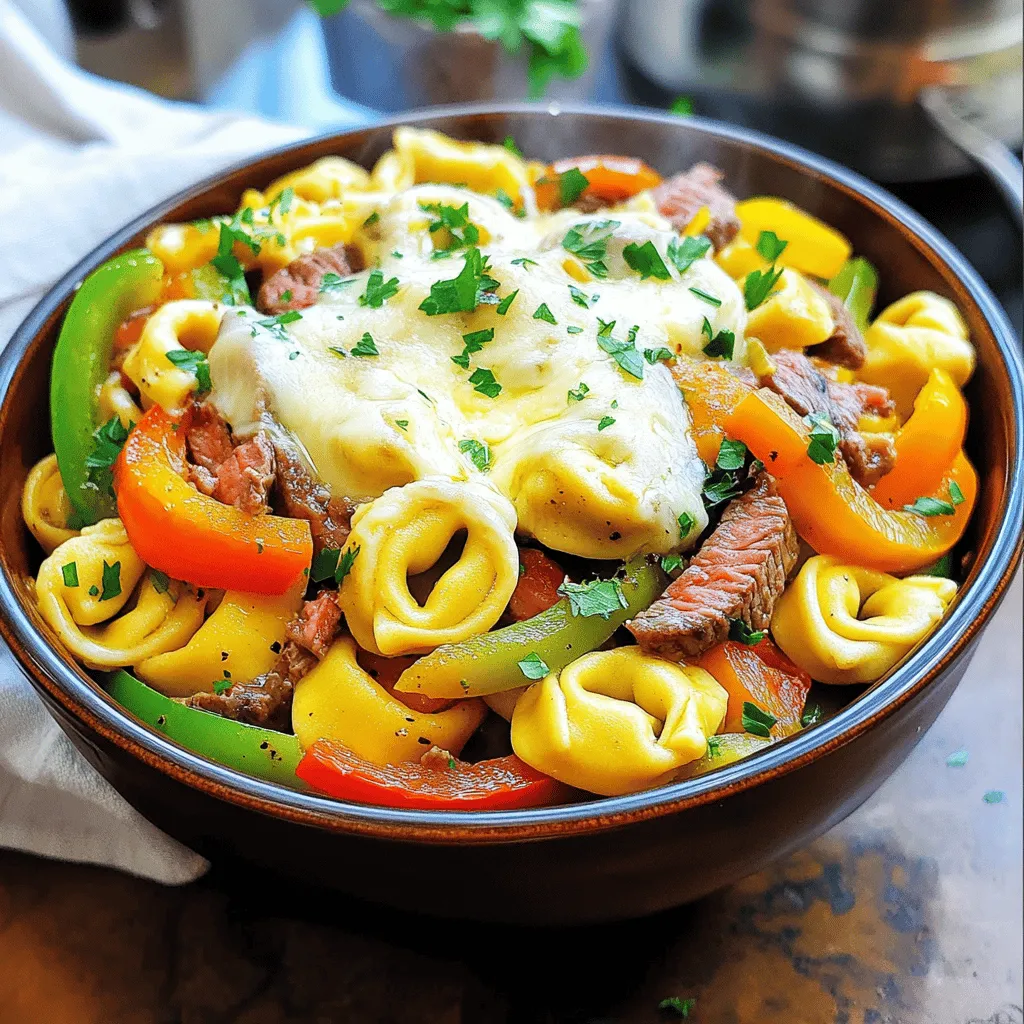 To make a tasty cheesesteak tortellini recipe, gather these simple ingredients. You will need 10 ounces of cheese tortellini, either fresh or frozen. This forms the base of the dish. Next, get 1 tablespoon of olive oil for cooking.