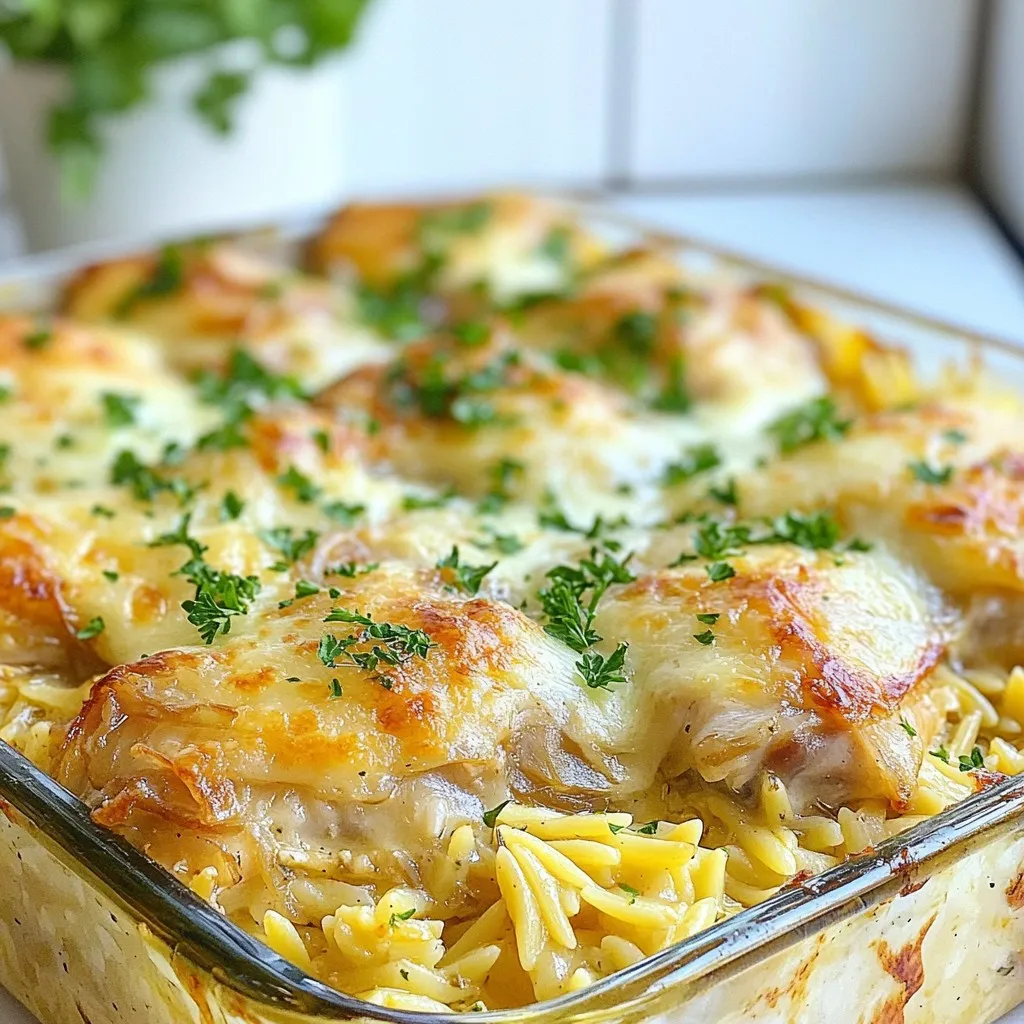 French Onion Chicken Orzo Bake Delightful Recipe