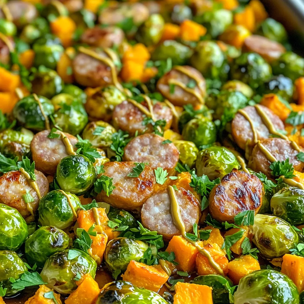 Sheet Pan Maple Dijon Sausage Sprouts Delightful Meal