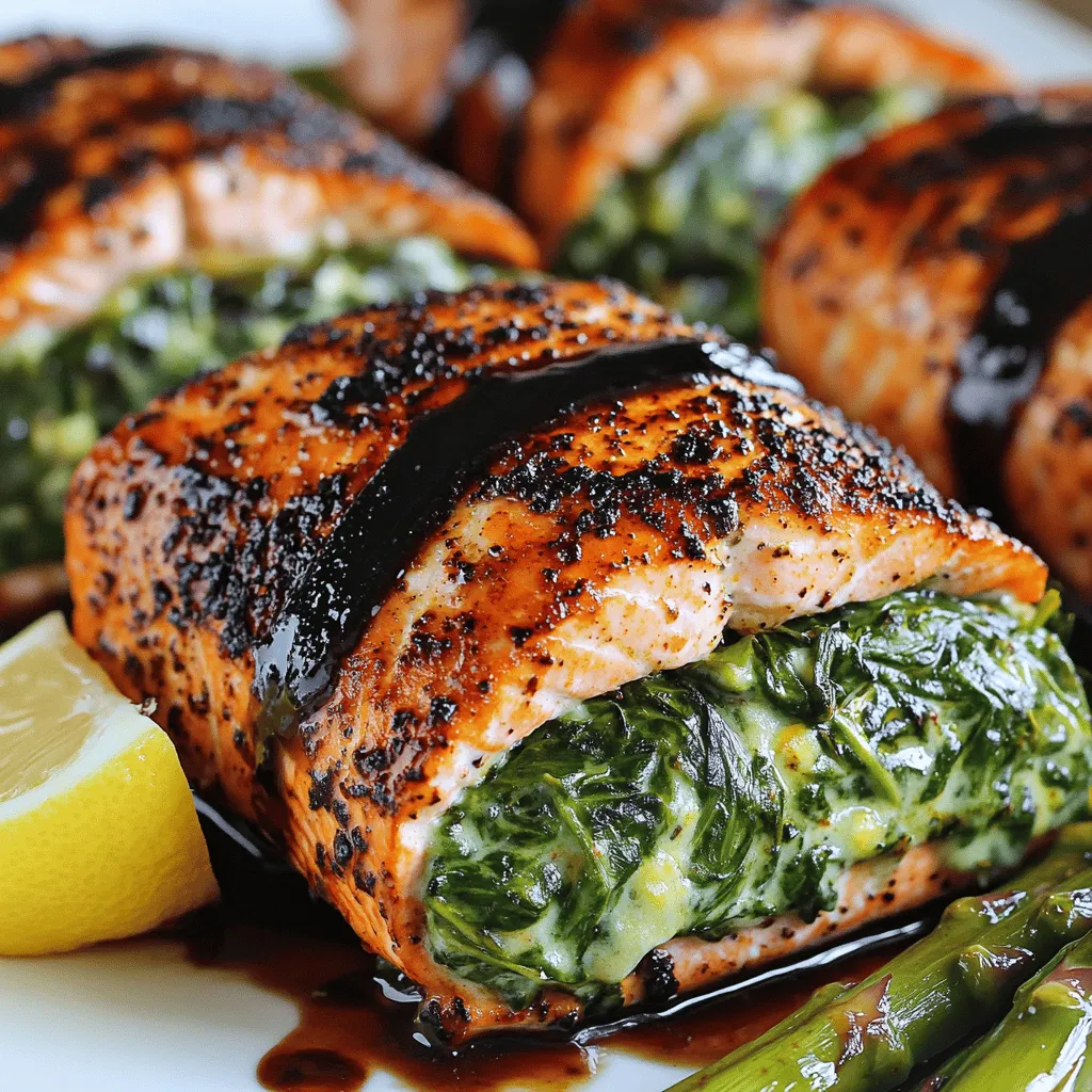 Blackened Salmon Stuffed with Creamy Spinach Delight