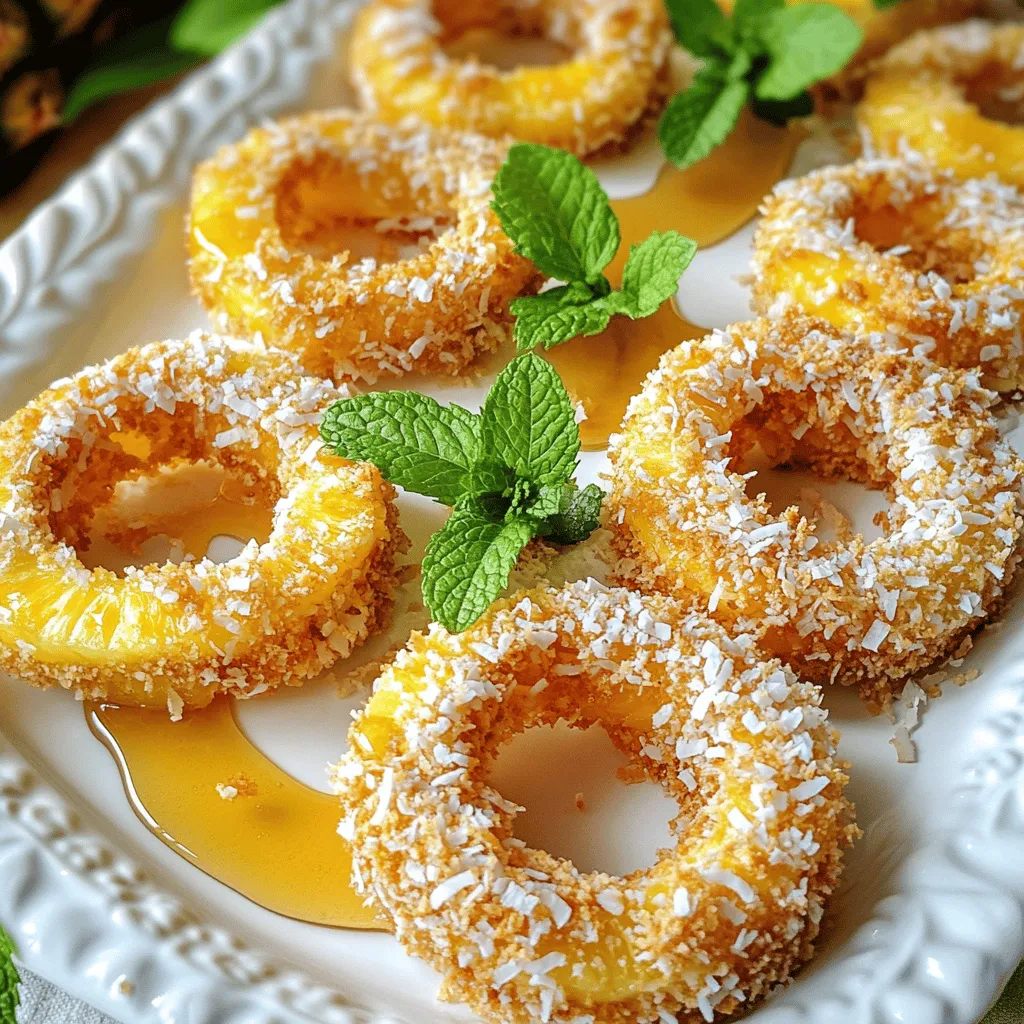 To make fried pineapple with coconut crust, gather these ingredients: