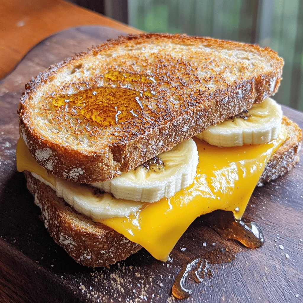 - 2 slices of whole grain bread - 1 tablespoon butter, softened - 2 slices of sharp cheddar cheese - 1 ripe banana, sliced - 1 tablespoon honey