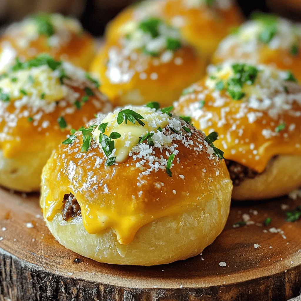 To make garlic parmesan cheeseburger bombs, you need simple ingredients. The main star is 1 pound of ground beef. I recommend using beef with a bit of fat for flavor. Next, you’ll want 1 cup of shredded cheddar cheese. Cream cheese adds a nice, creamy texture, so grab 1/2 cup of that.