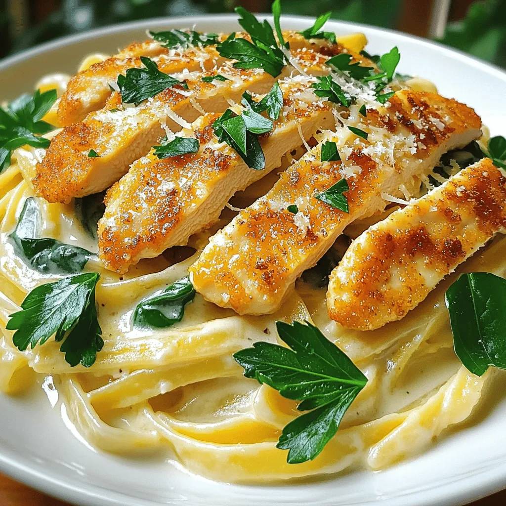 To make crispy chicken with creamy pasta, you need a few key ingredients. Start with two boneless chicken breasts. They are the star of the dish. You also need buttermilk for marinating the chicken. This helps make it tender. For coating, use all-purpose flour, garlic powder, paprika, salt, black pepper, and breadcrumbs. Panko breadcrumbs give a nice crunch. The pasta part requires fettuccine, heavy cream, and grated Parmesan cheese. Fresh spinach adds color and nutrition.
