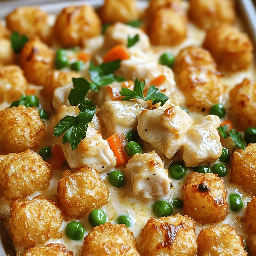 When making Savory Creamy Chicken Alfredo Tater Tot Casserole, you need key chicken alfredo ingredients. The main star is one pound of diced chicken breast. This adds protein and flavor. You also need one cup of heavy cream. It gives the dish a rich, creamy texture.