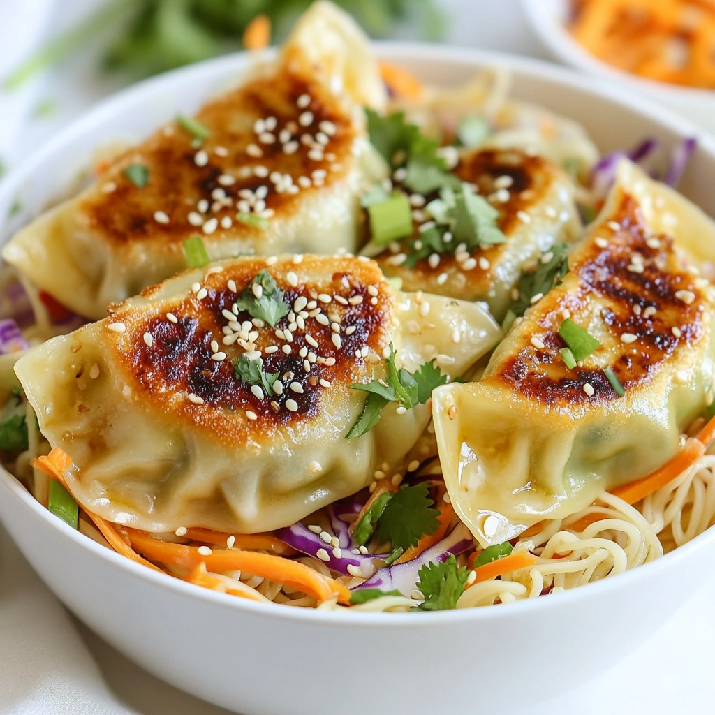 Potsticker Noodle Bowl with Cabbage Slaw Delight