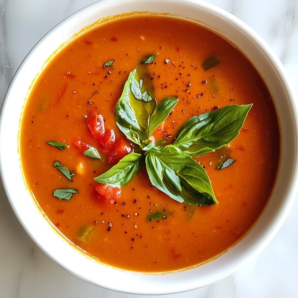 Healthy Tomato and Red Pepper Soup with Basil Delight