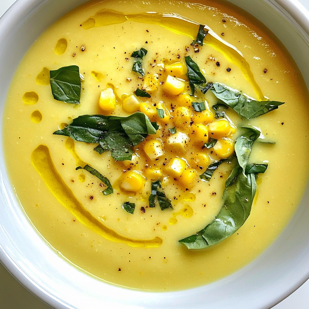 Creamy Soup Sweet Corn and Basil Bisque Delight