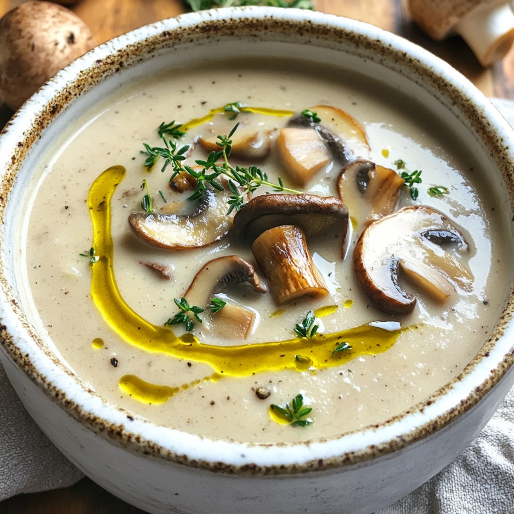 Creamy Mushroom and Thyme Soup with Garlic Delight
