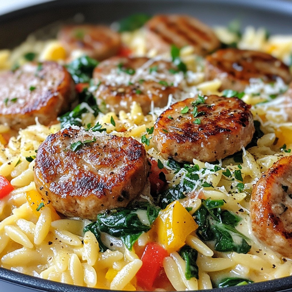 One-Pan Creamy Chicken Sausage Orzo Delight