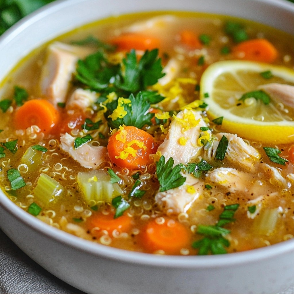 Savory Chicken and Quinoa Soup with Lemon Delight