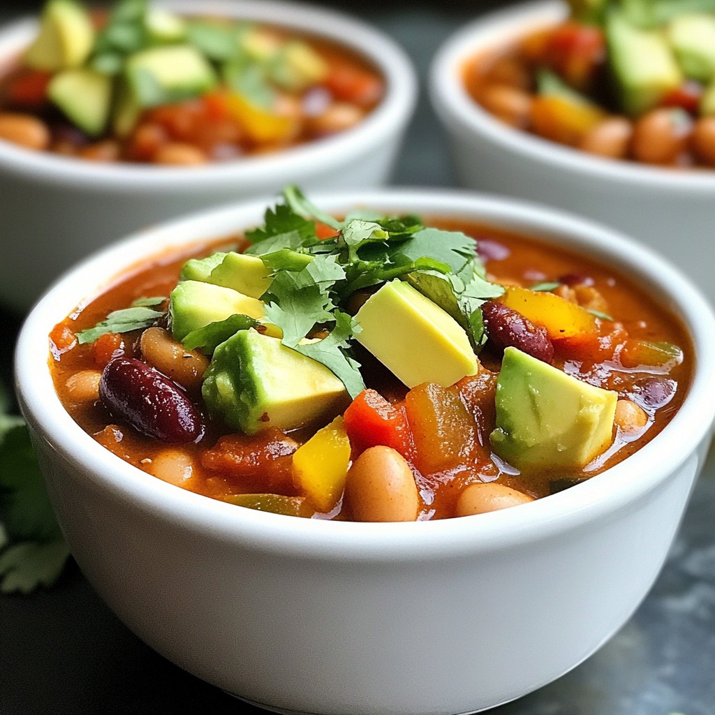 Hearty Three-Bean Vegetarian Chili Flavorful Recipe